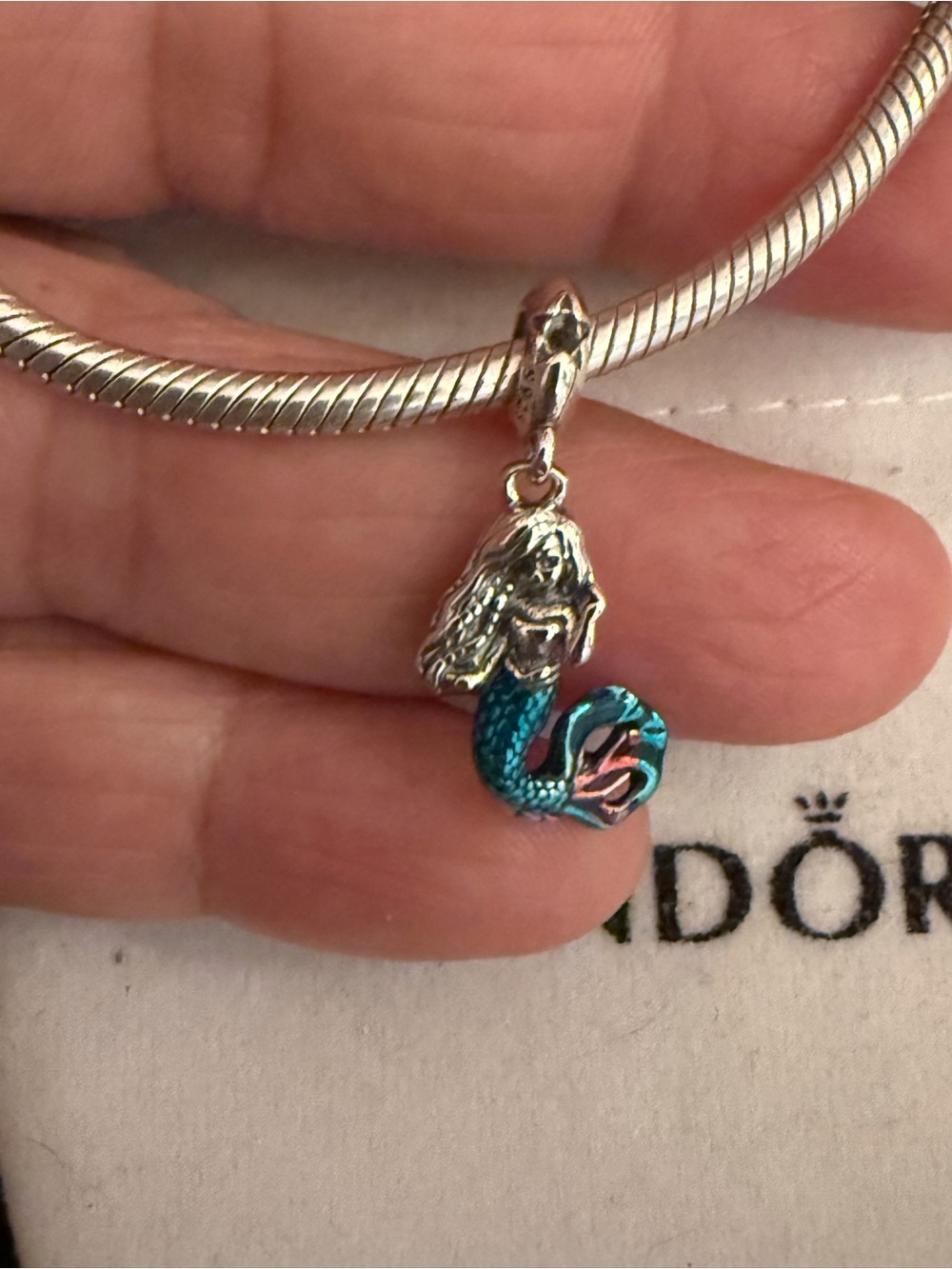 Pandora Silver Mermaid Dangle Charm with Teal Enamel Tail